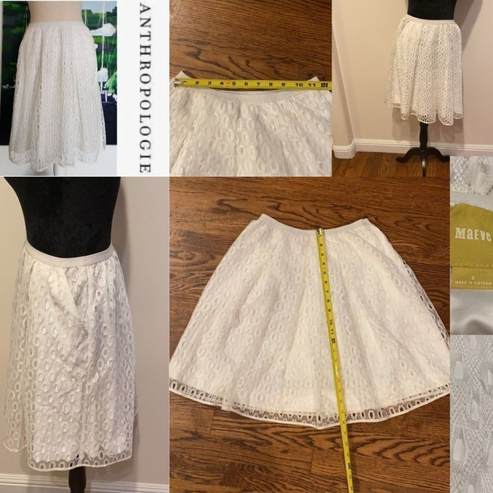 Maeve Anthropologie Women's Lawn Party Eyelet Lace Skirt Size 0